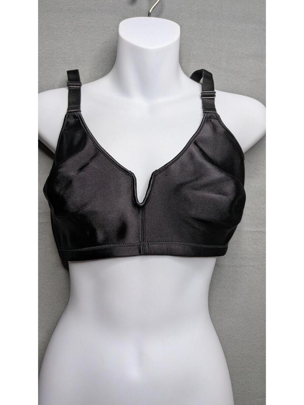 VTG Fashion Bug Bra Womens 42C Black Satin Wireless T-Shirt Unlined Plus Size